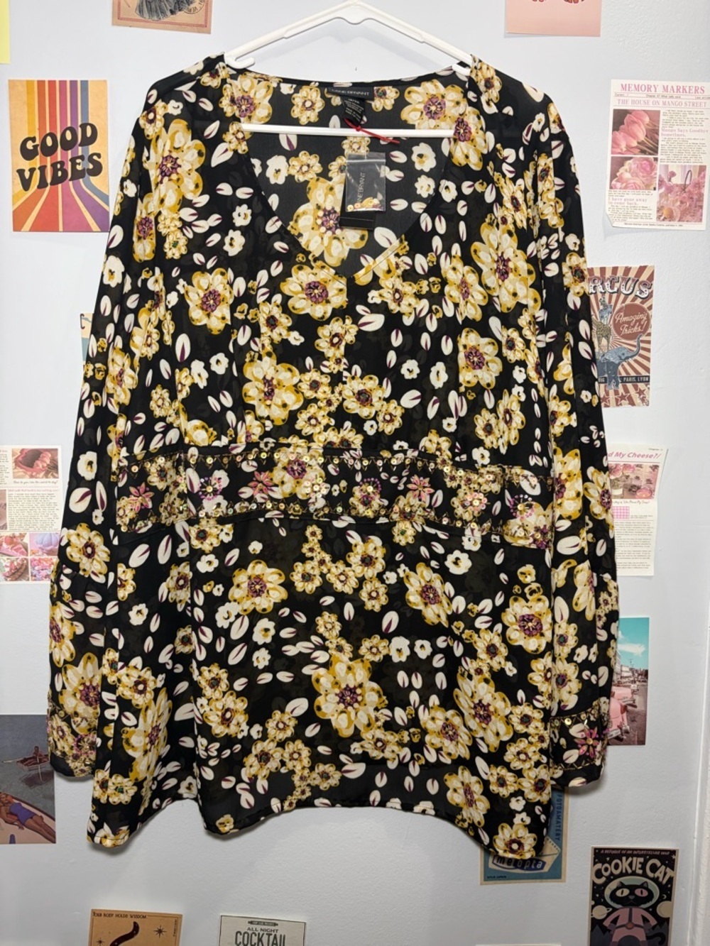 Lane Bryant Black Floral Mini Skirt with Yellow and White Blooms